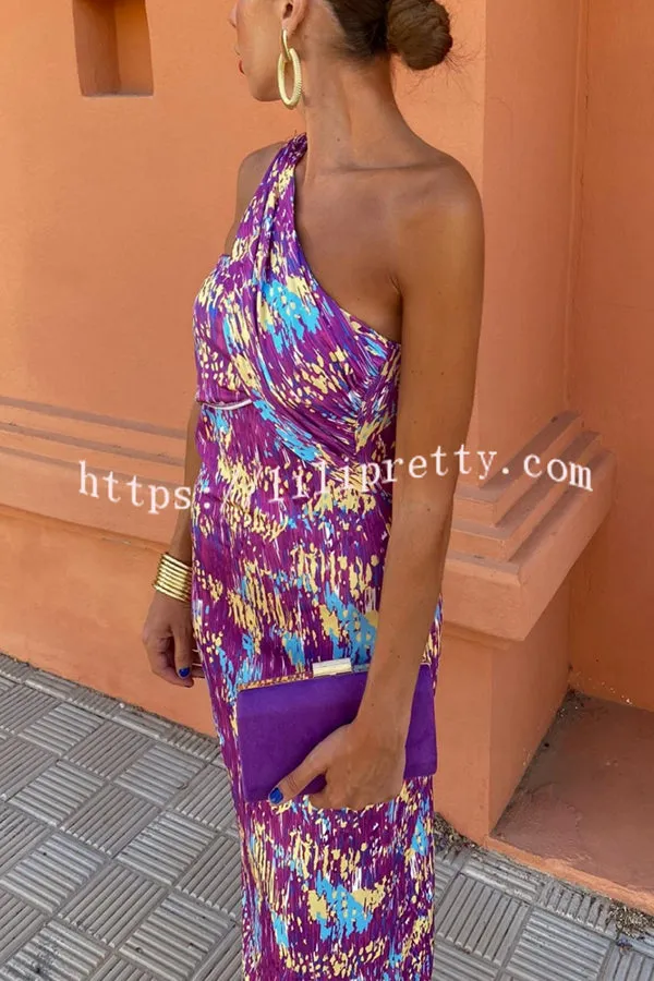 Fashion Printed Sexy One Shoulder Slim High Waist Maxi Dress