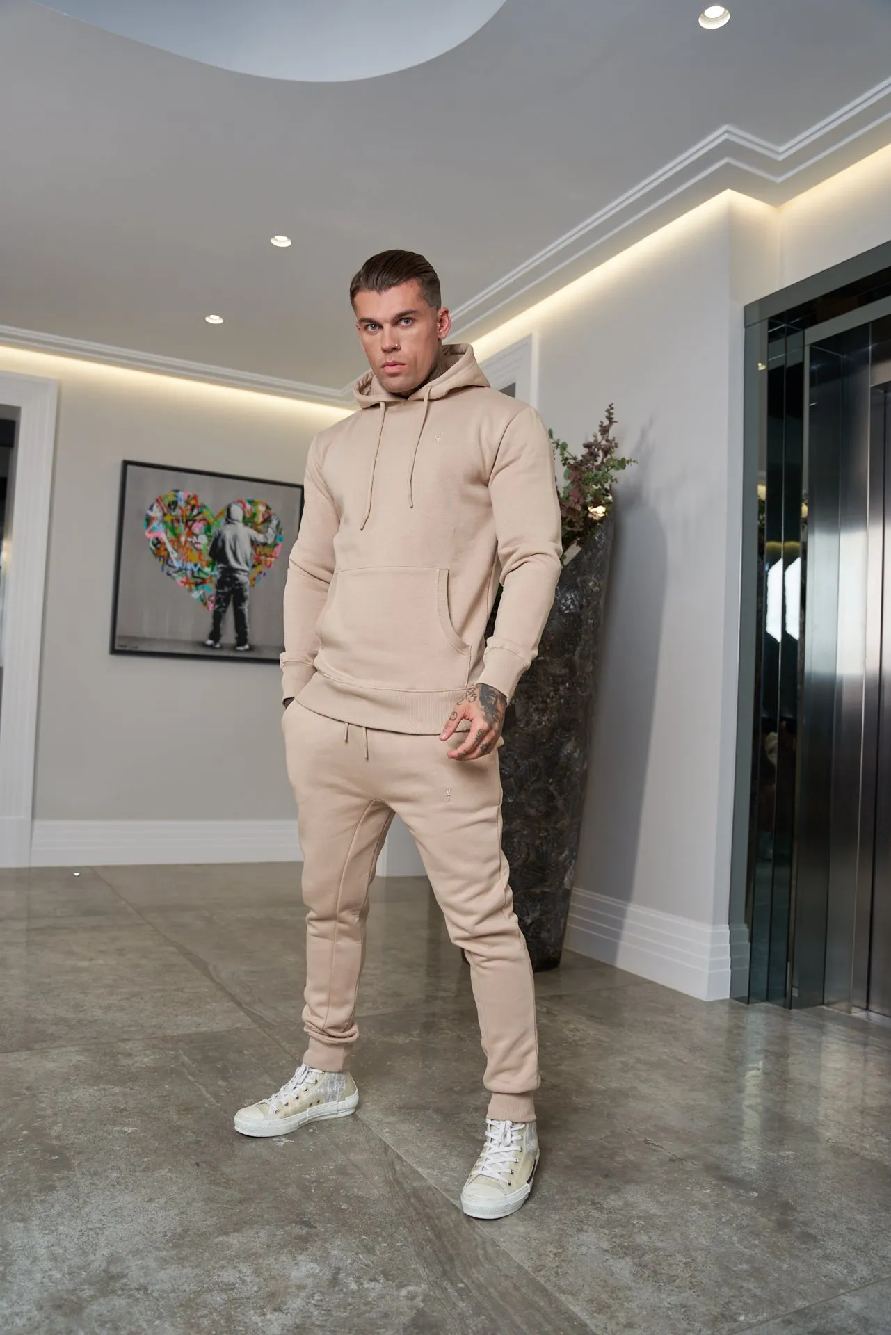 Father Sons Beige Raglan Tracksuit Bottoms with FS Embroidery - FSH696