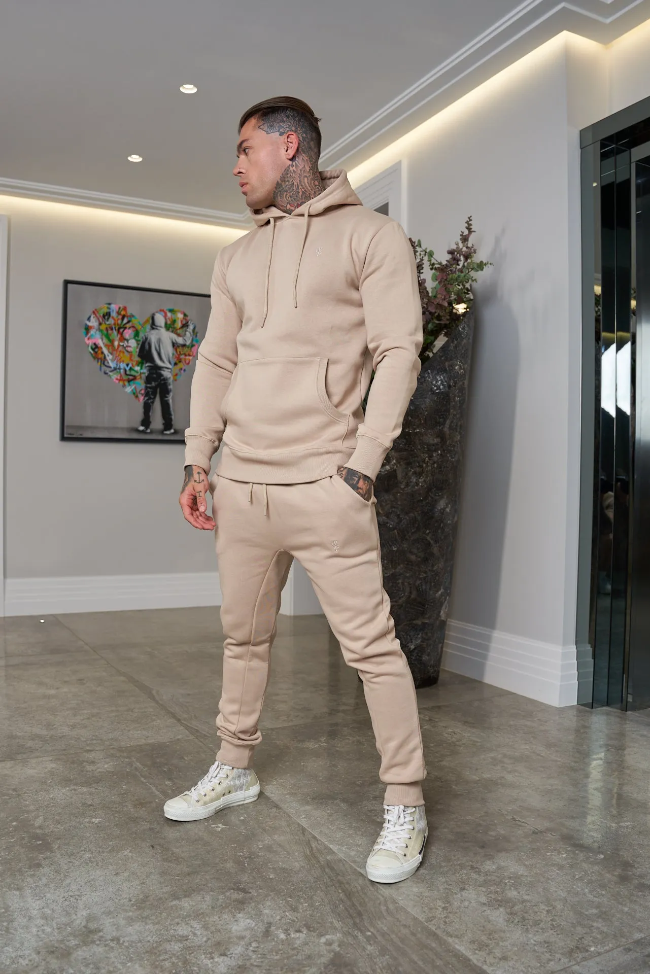 Father Sons Beige Raglan Tracksuit Bottoms with FS Embroidery - FSH696