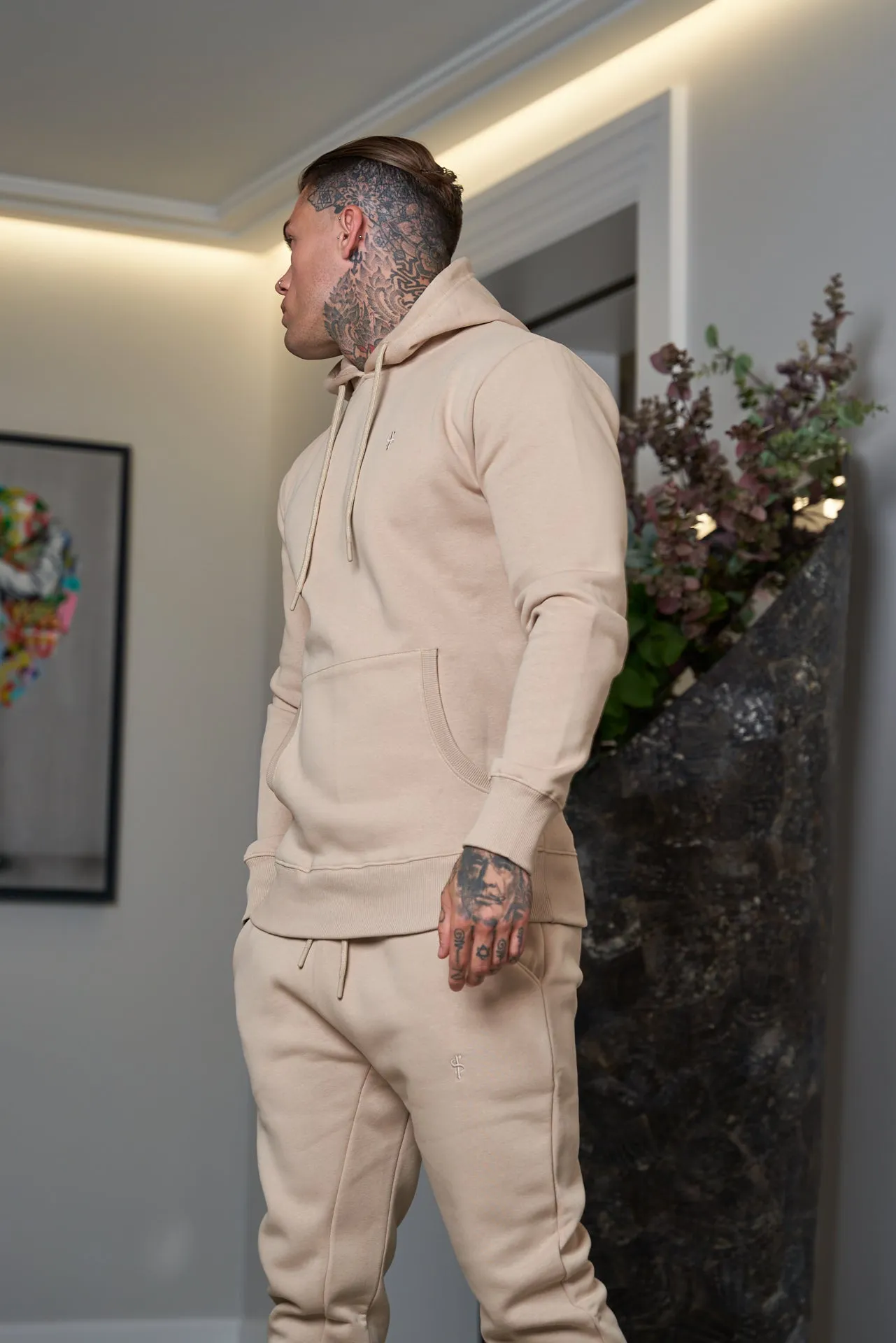 Father Sons Beige Raglan Tracksuit Bottoms with FS Embroidery - FSH696