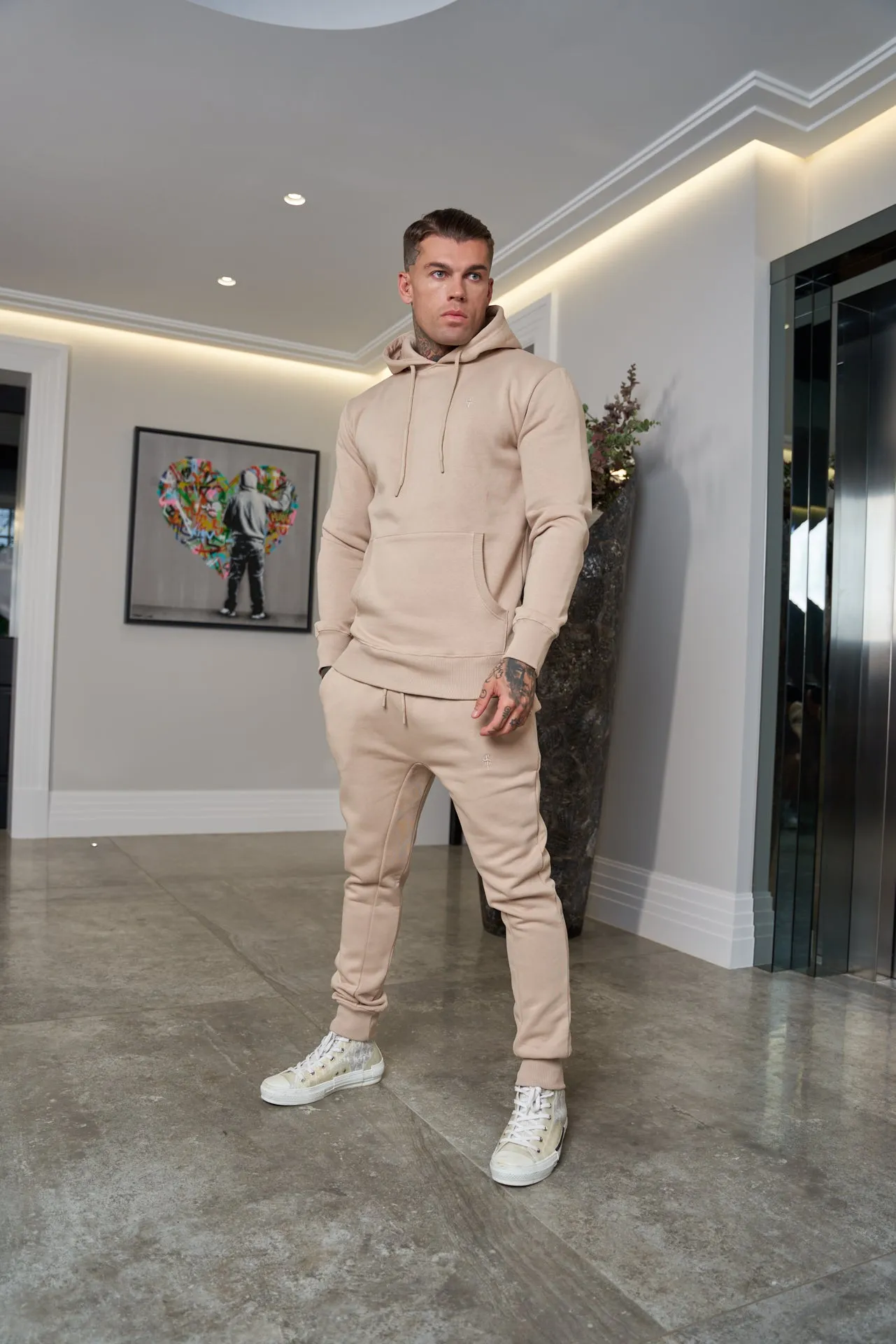Father Sons Beige Raglan Tracksuit Bottoms with FS Embroidery - FSH696