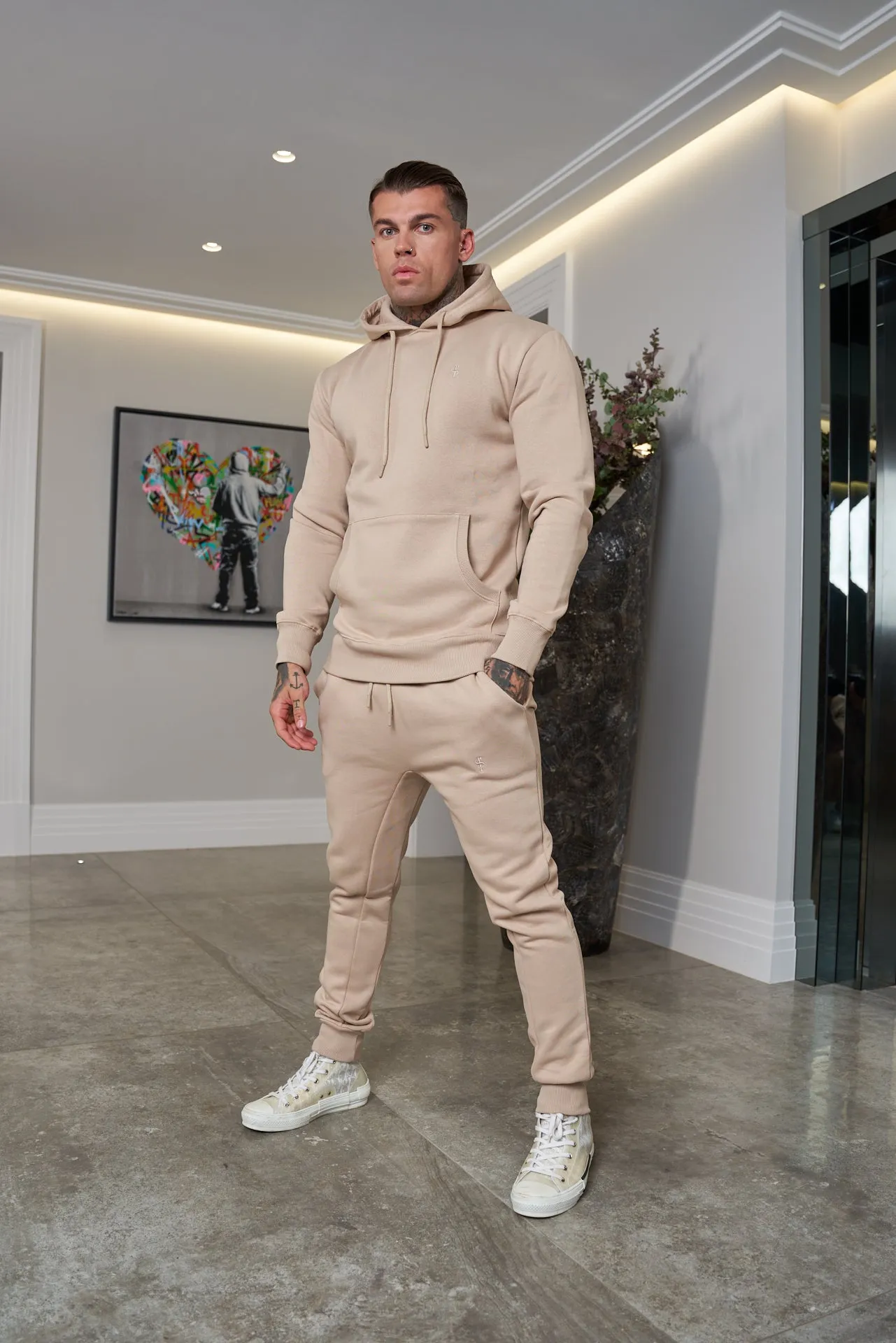 Father Sons Beige Raglan Tracksuit Bottoms with FS Embroidery - FSH696