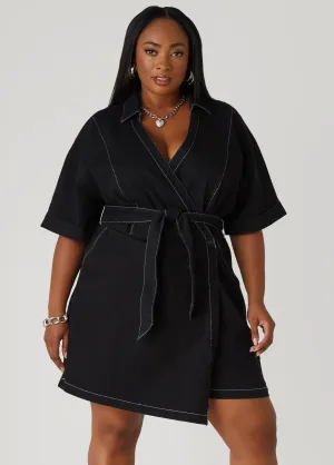 Faux Wrap Denim Romper