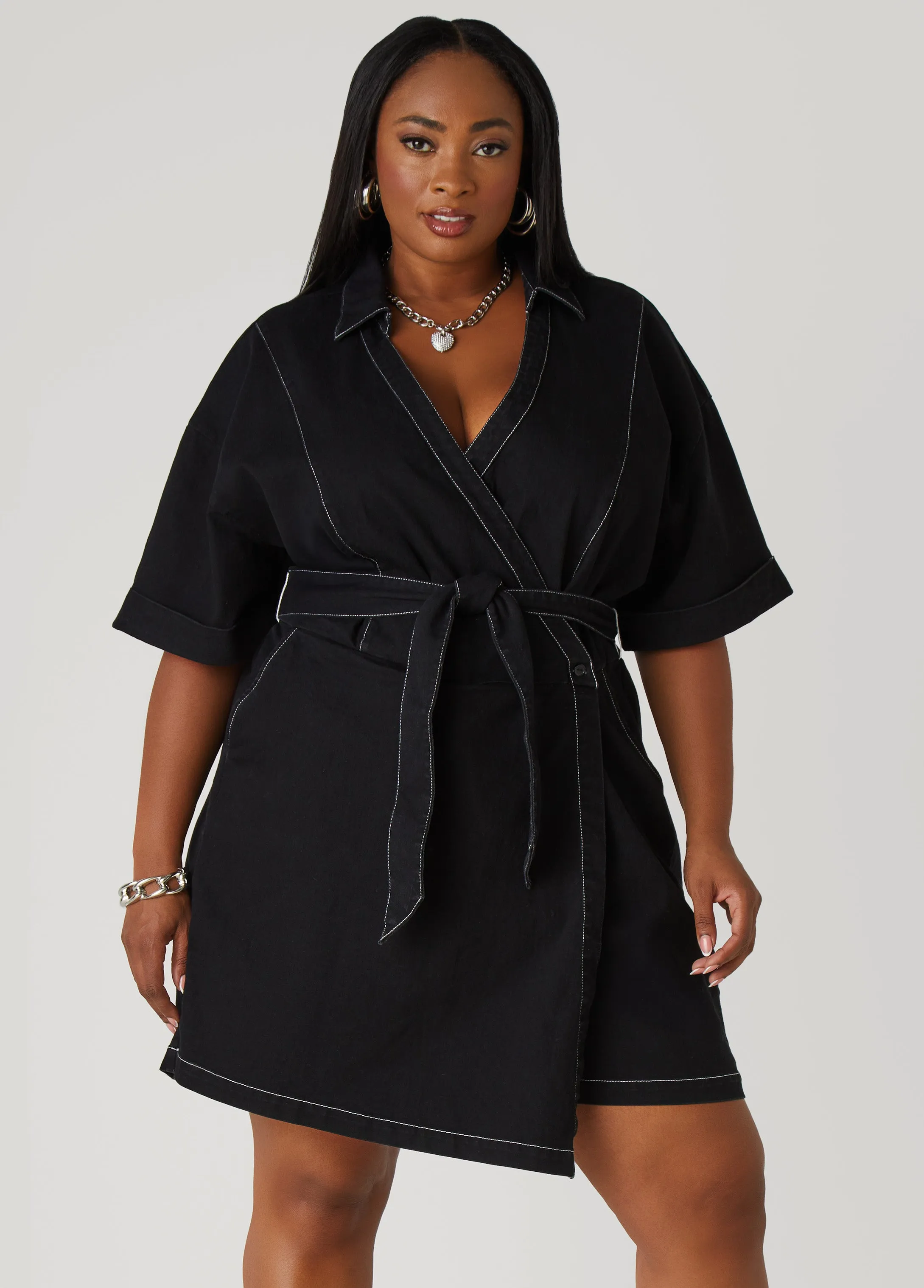 Faux Wrap Denim Romper