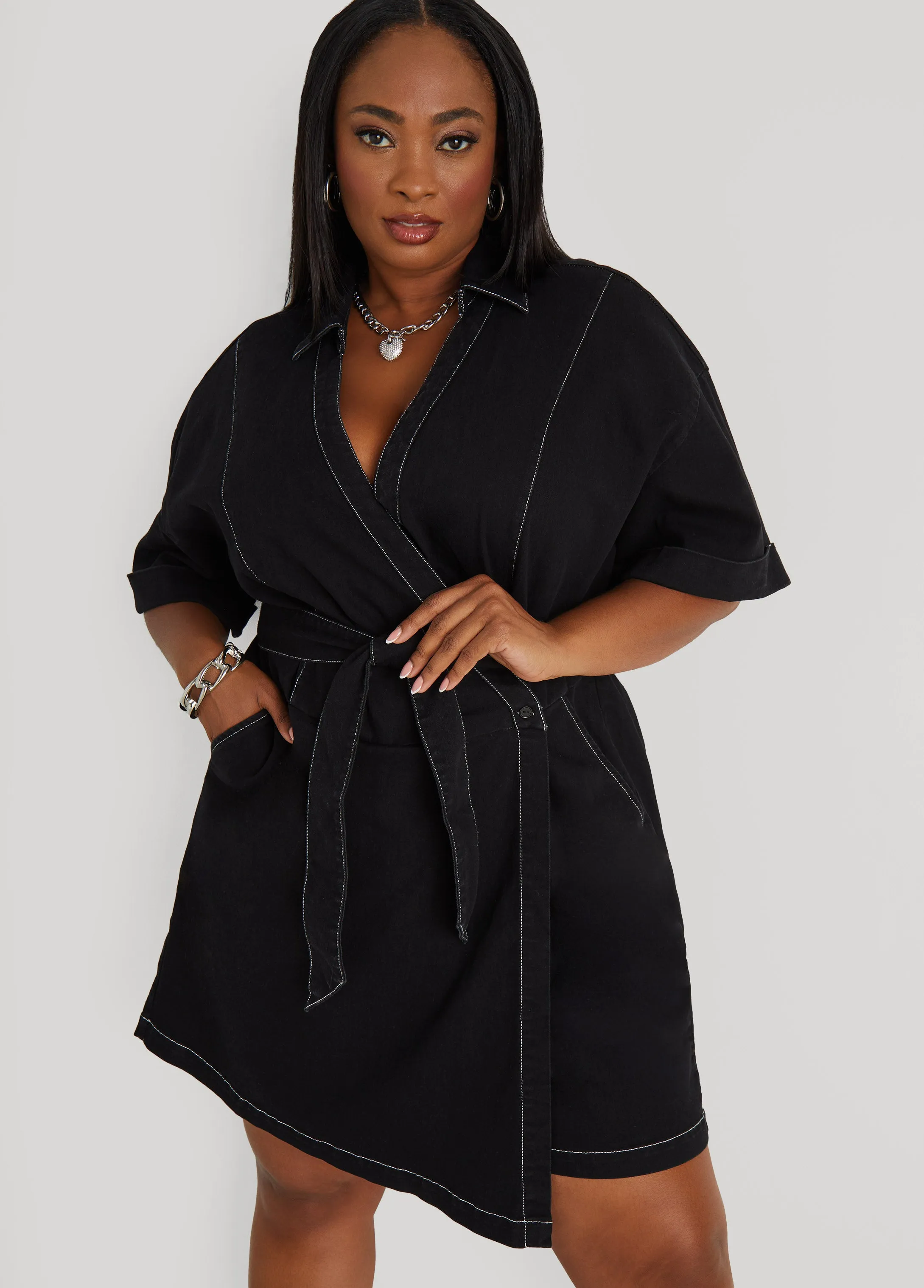 Faux Wrap Denim Romper