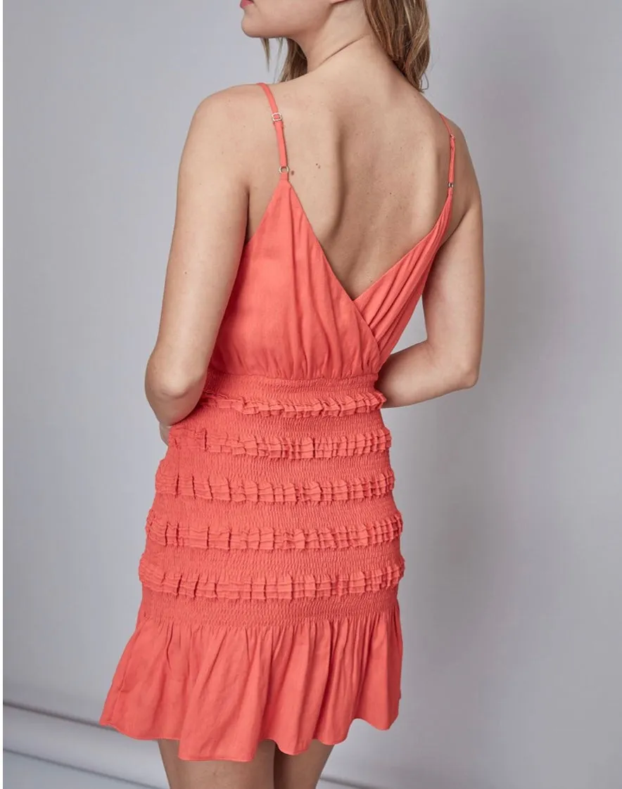 Faux Wrap Smocked Dress