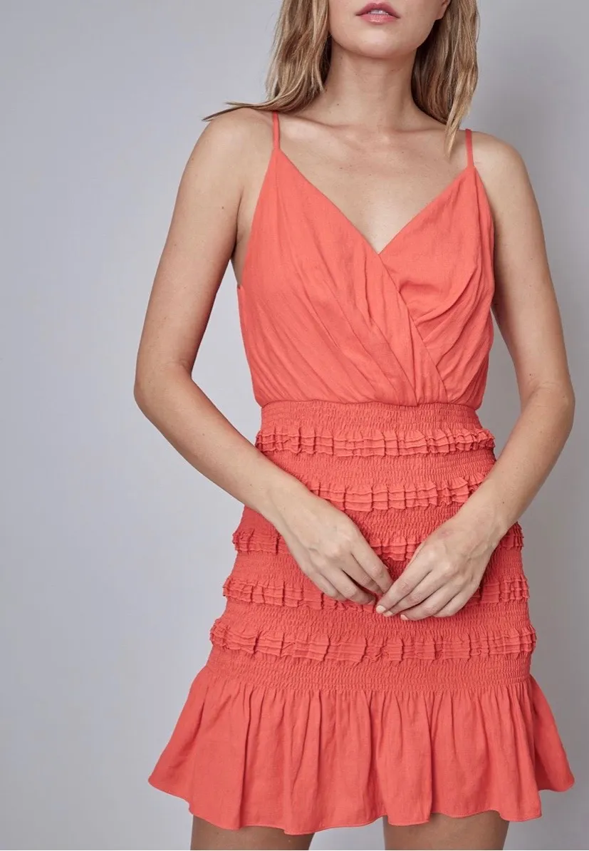 Faux Wrap Smocked Dress