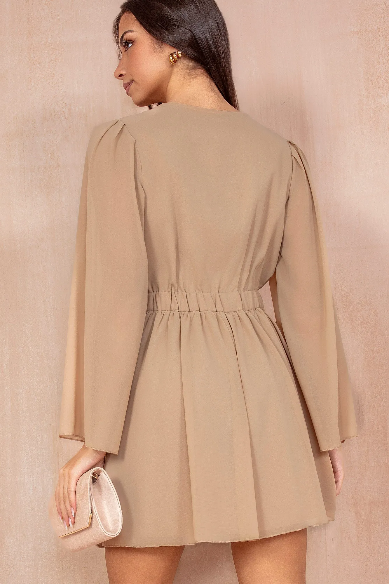 Fia Camel Chiffon Wrap Dress