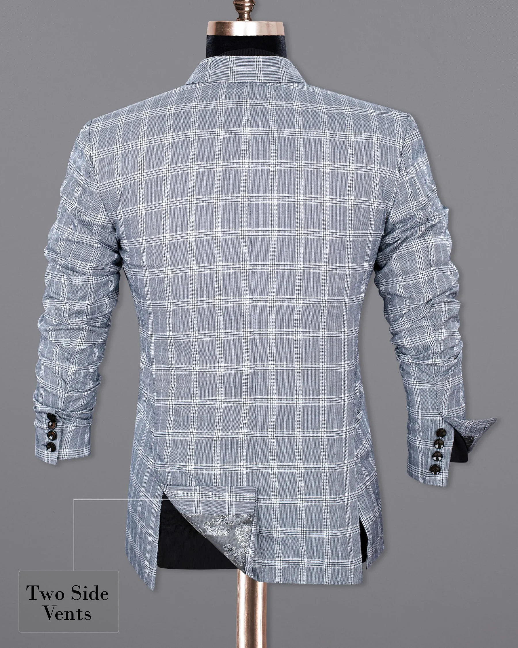 Fiord Grey Plaid Double Breasted Premium Cotton Sports Blazer