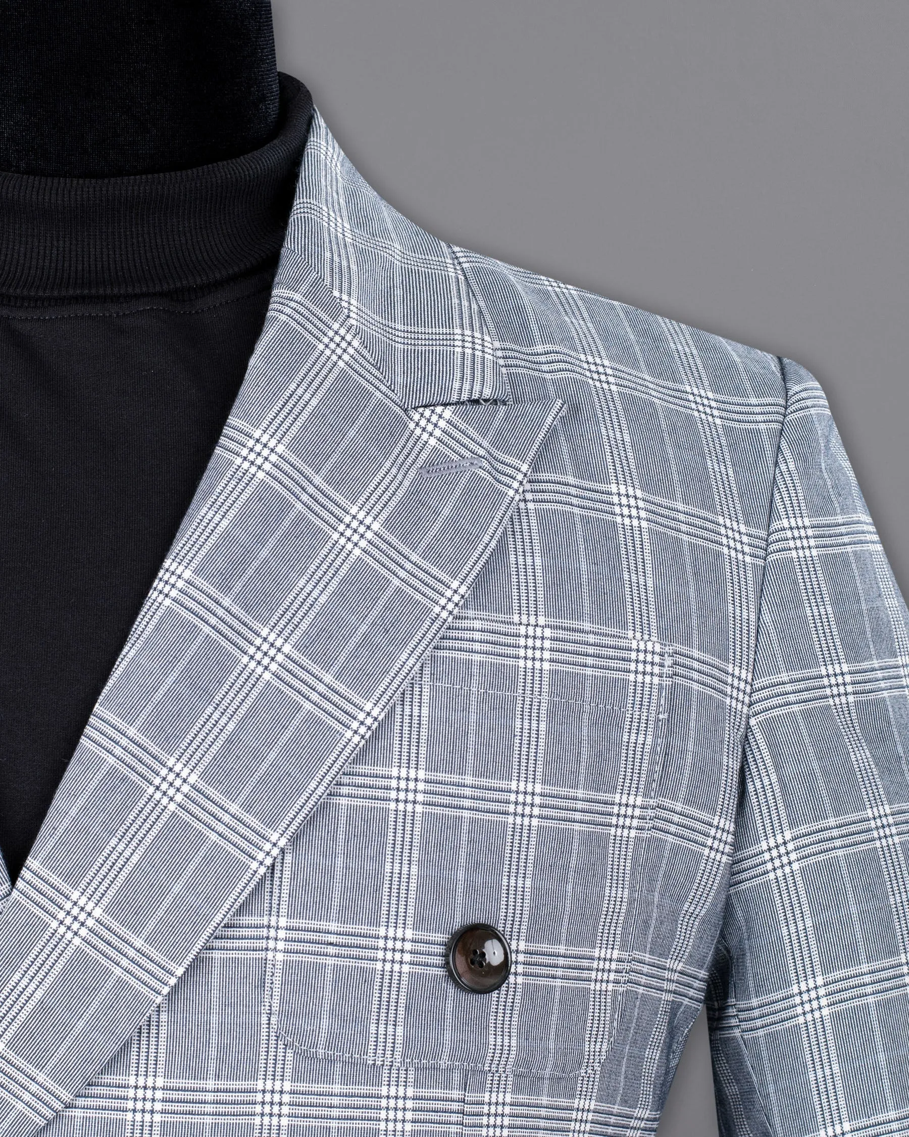 Fiord Grey Plaid Double Breasted Premium Cotton Sports Blazer