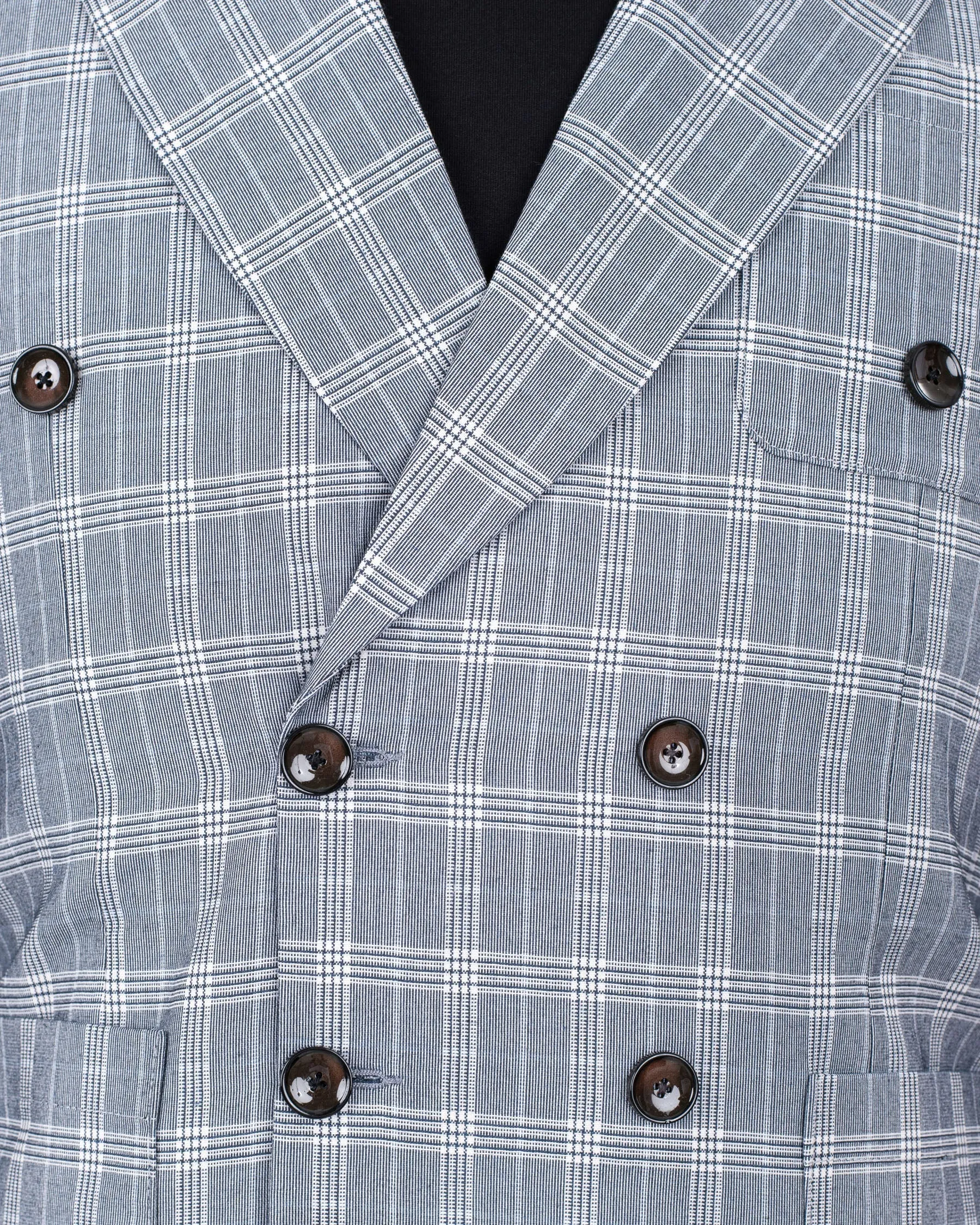 Fiord Grey Plaid Double Breasted Premium Cotton Sports Blazer