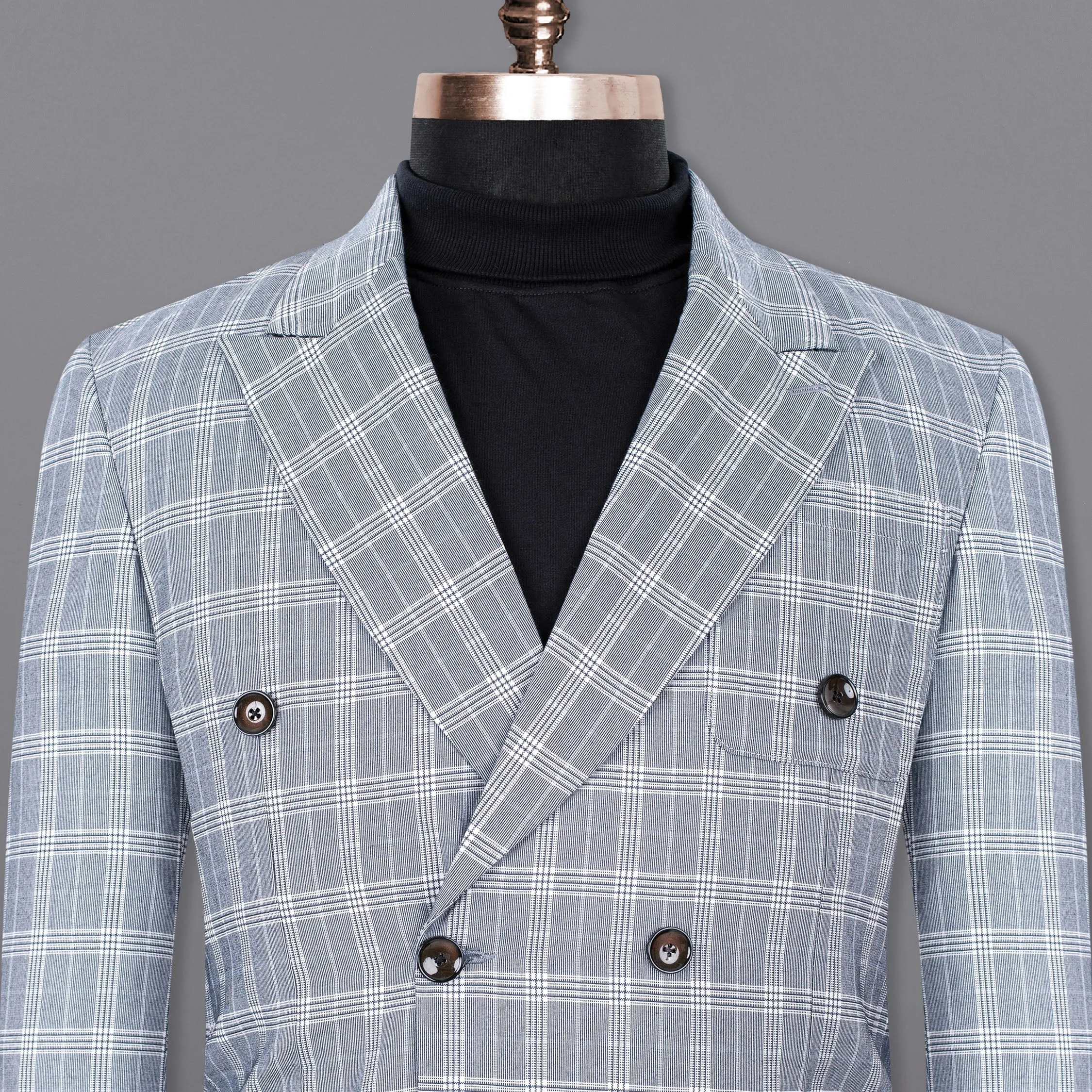 Fiord Grey Plaid Double Breasted Premium Cotton Sports Blazer