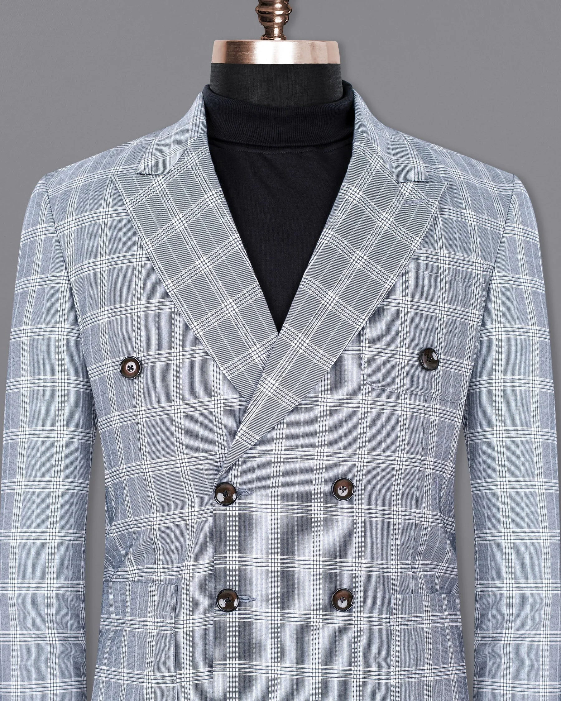 Fiord Grey Plaid Double Breasted Premium Cotton Sports Blazer