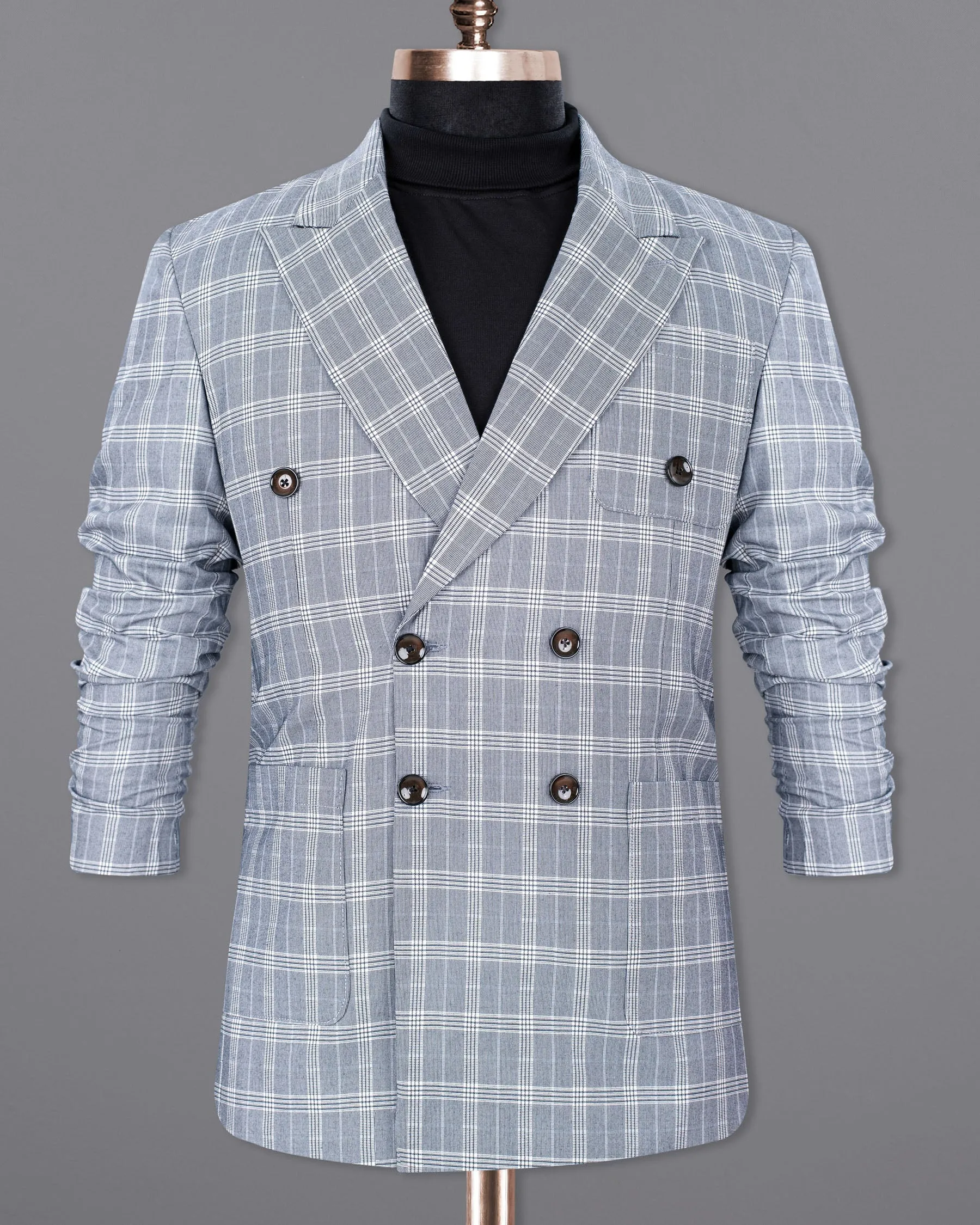 Fiord Grey Plaid Double Breasted Premium Cotton Sports Blazer