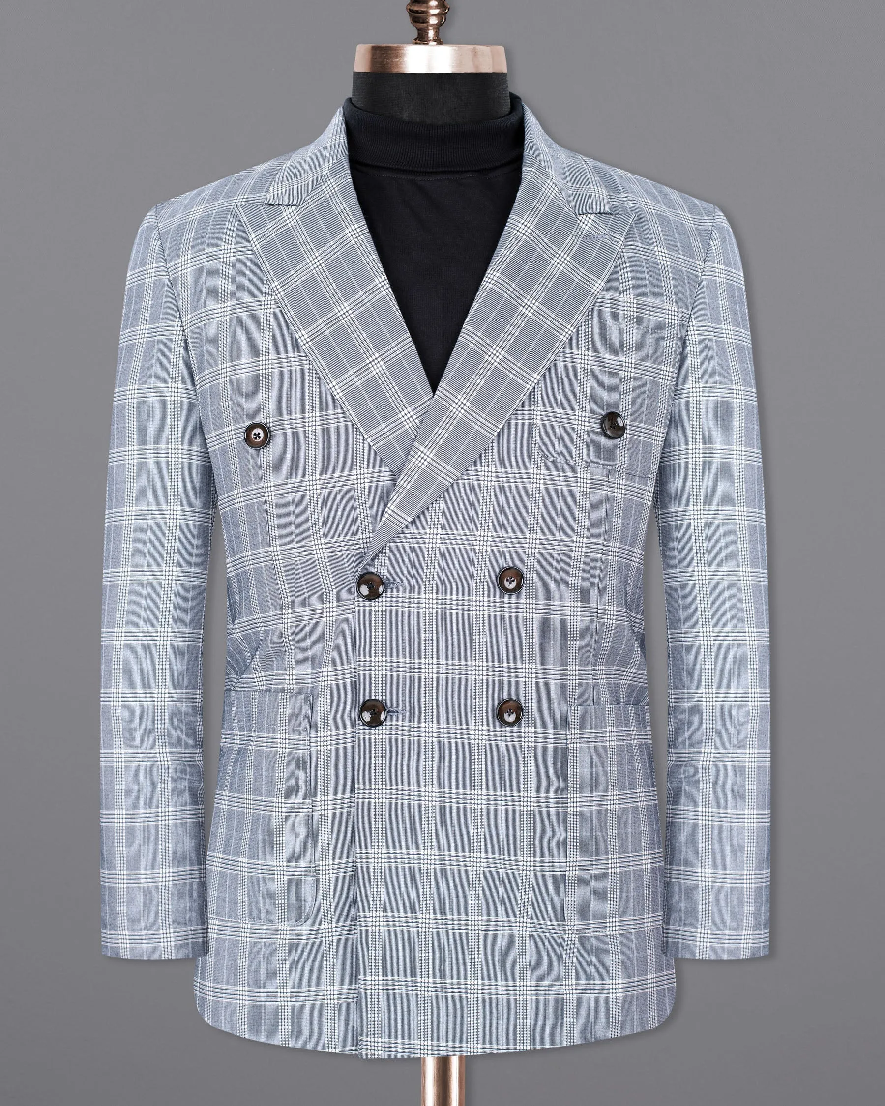 Fiord Grey Plaid Double Breasted Premium Cotton Sports Blazer
