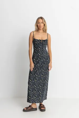 FLEUR FLORAL GATHERED MAXI DRESS - BLACK