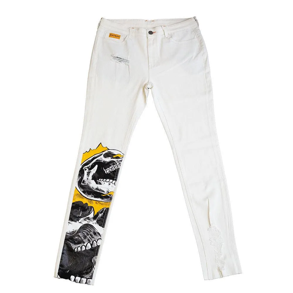 FLOATING SKULL DISTRESSED DENIM (LAVENDER DYE)