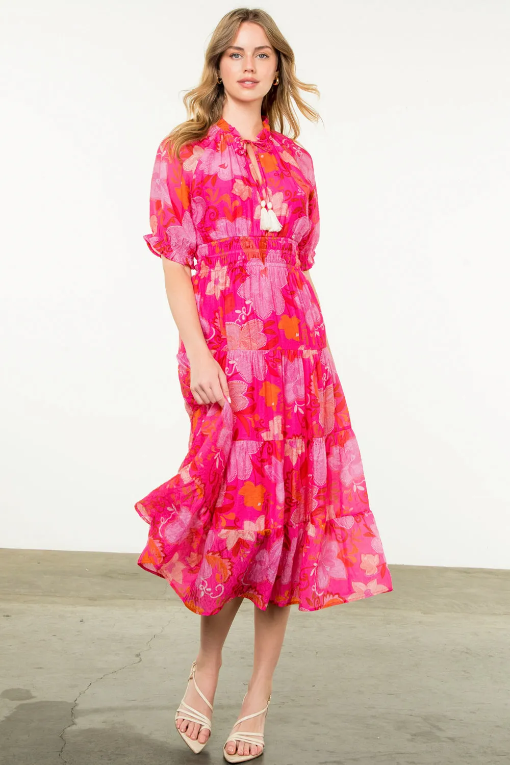 Floral Print Tiered Maxi Dress