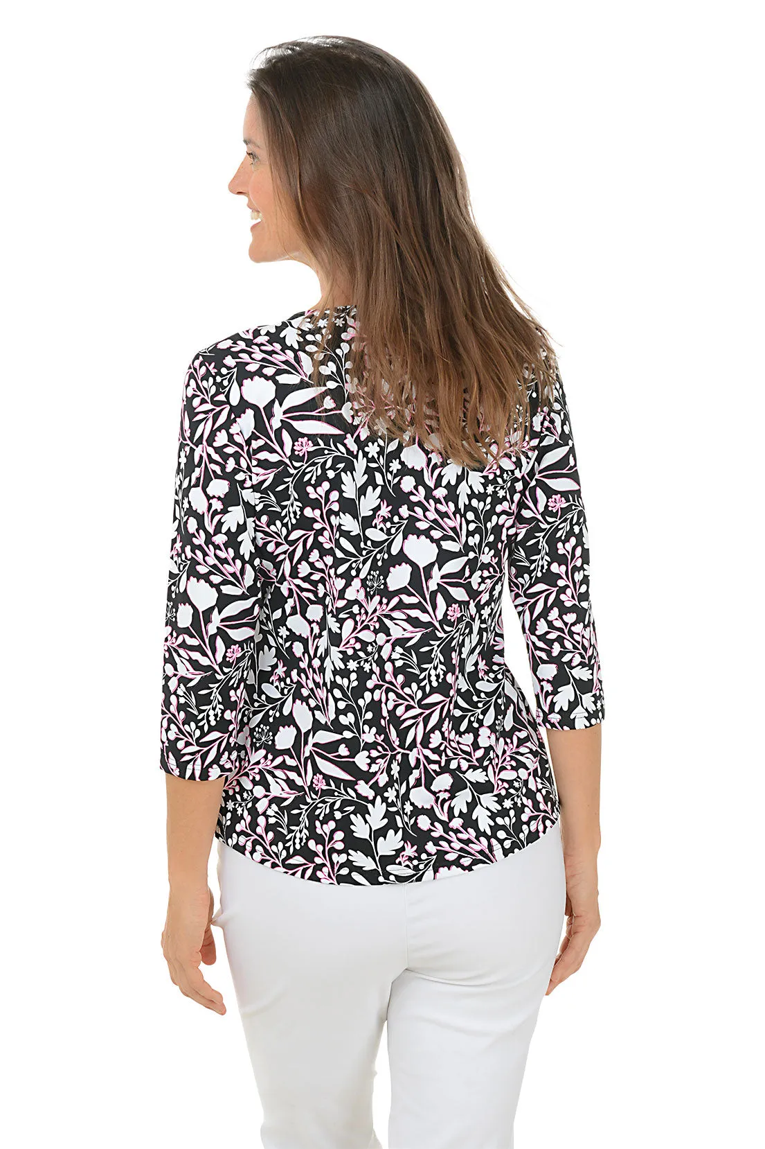 Floral Stencil Classic UPF50  V-Neck Top