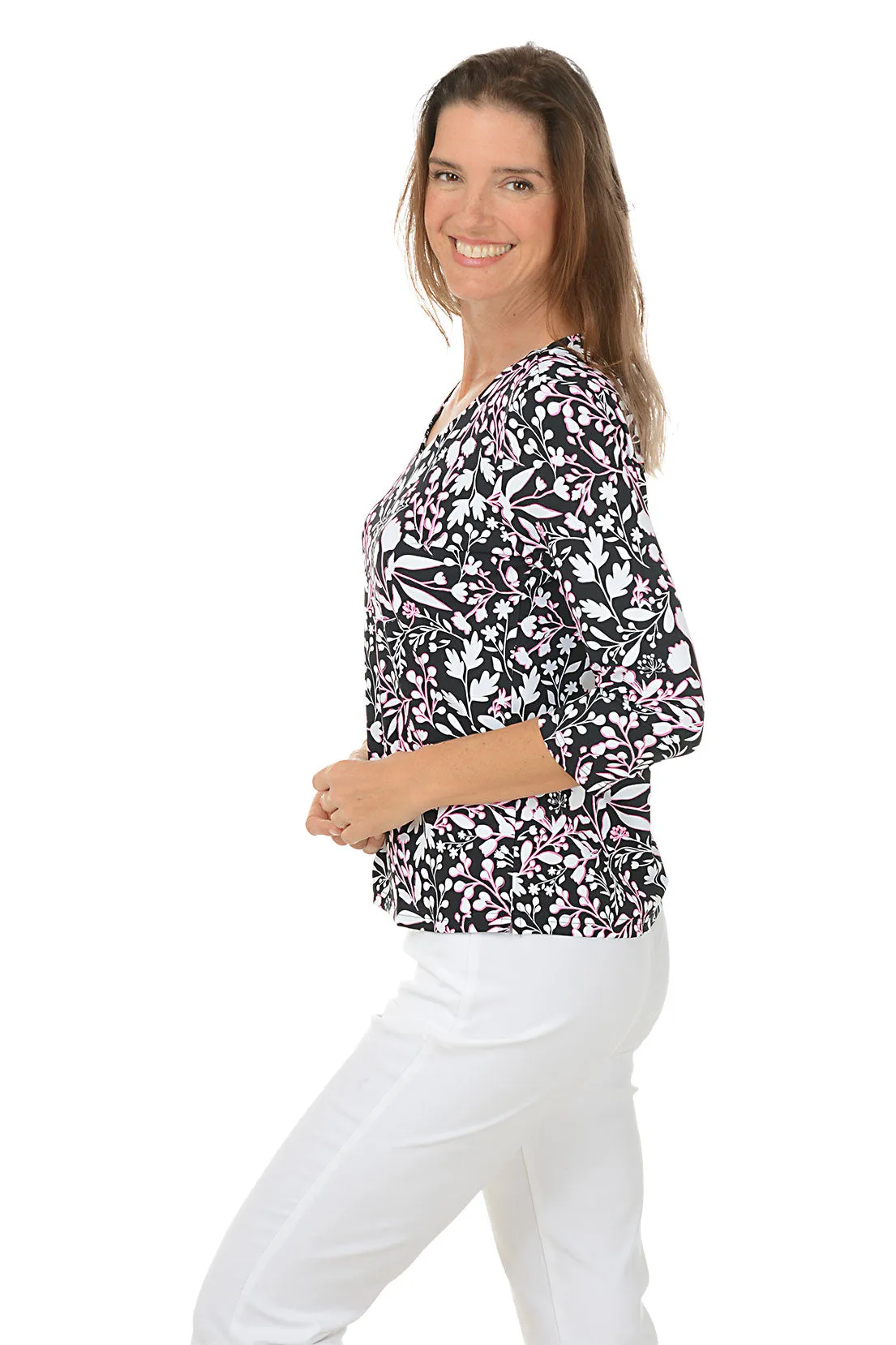 Floral Stencil Classic UPF50  V-Neck Top