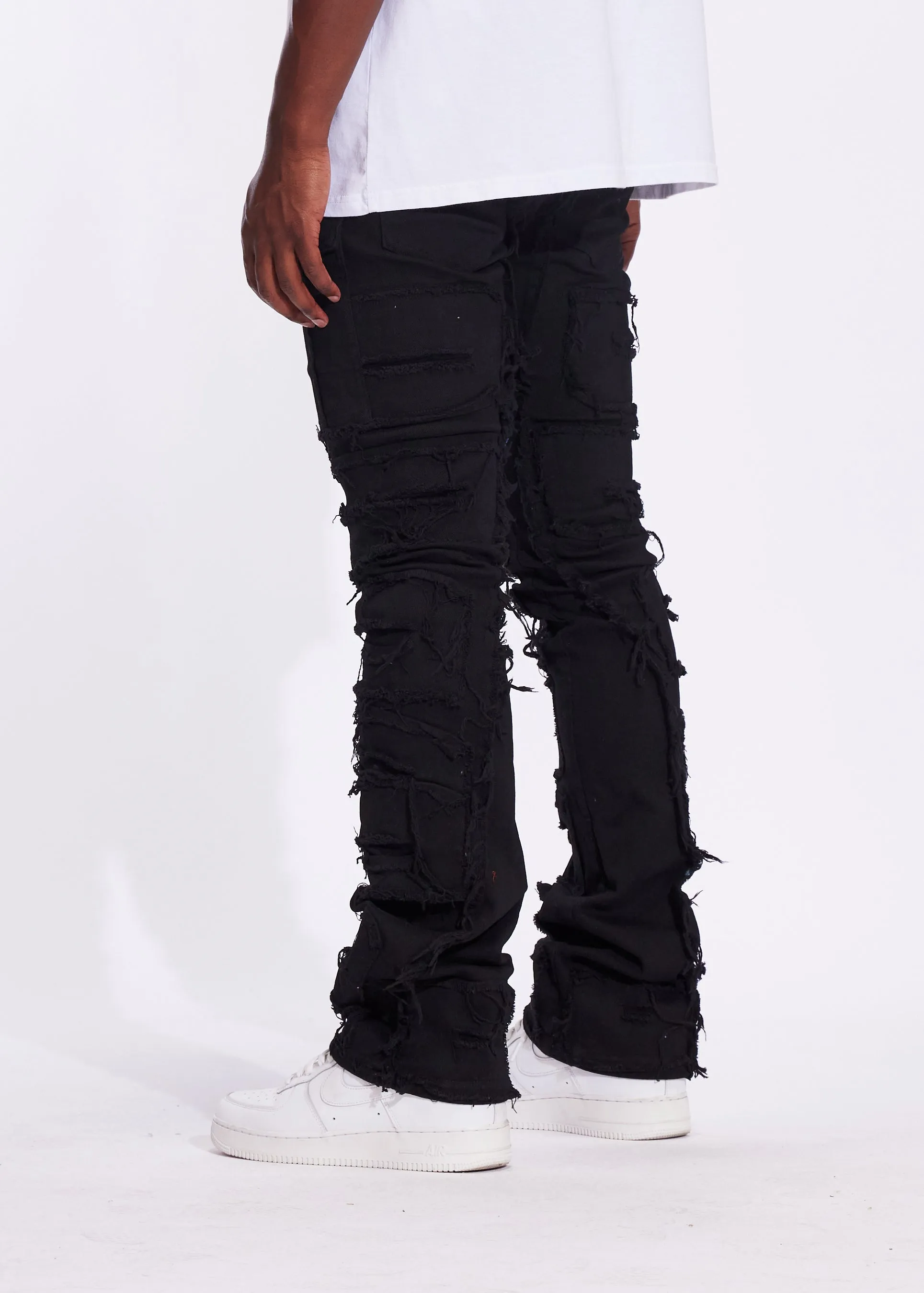 Fray Cargo Flare Denim (Jet Black)