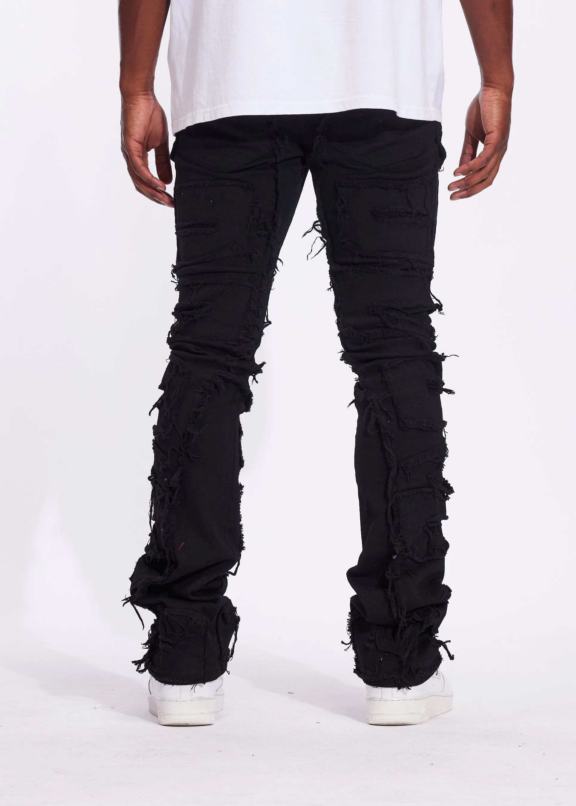 Fray Cargo Flare Denim (Jet Black)