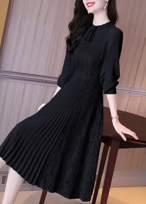 French Black Dress Patchwork Ruffled Edge Lace Embroidery