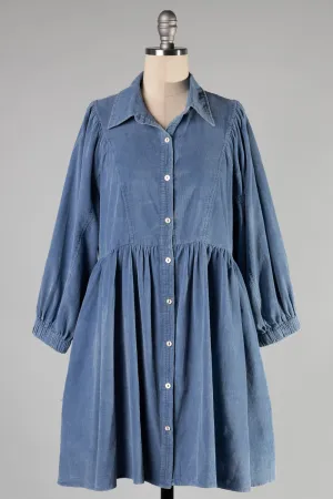 FSD1987-STK Washed Shirt Neck Button Down Corduroy Dress 6PK