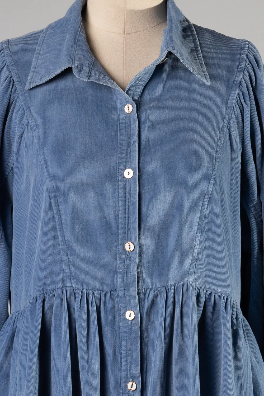 FSD1987-STK Washed Shirt Neck Button Down Corduroy Dress 6PK
