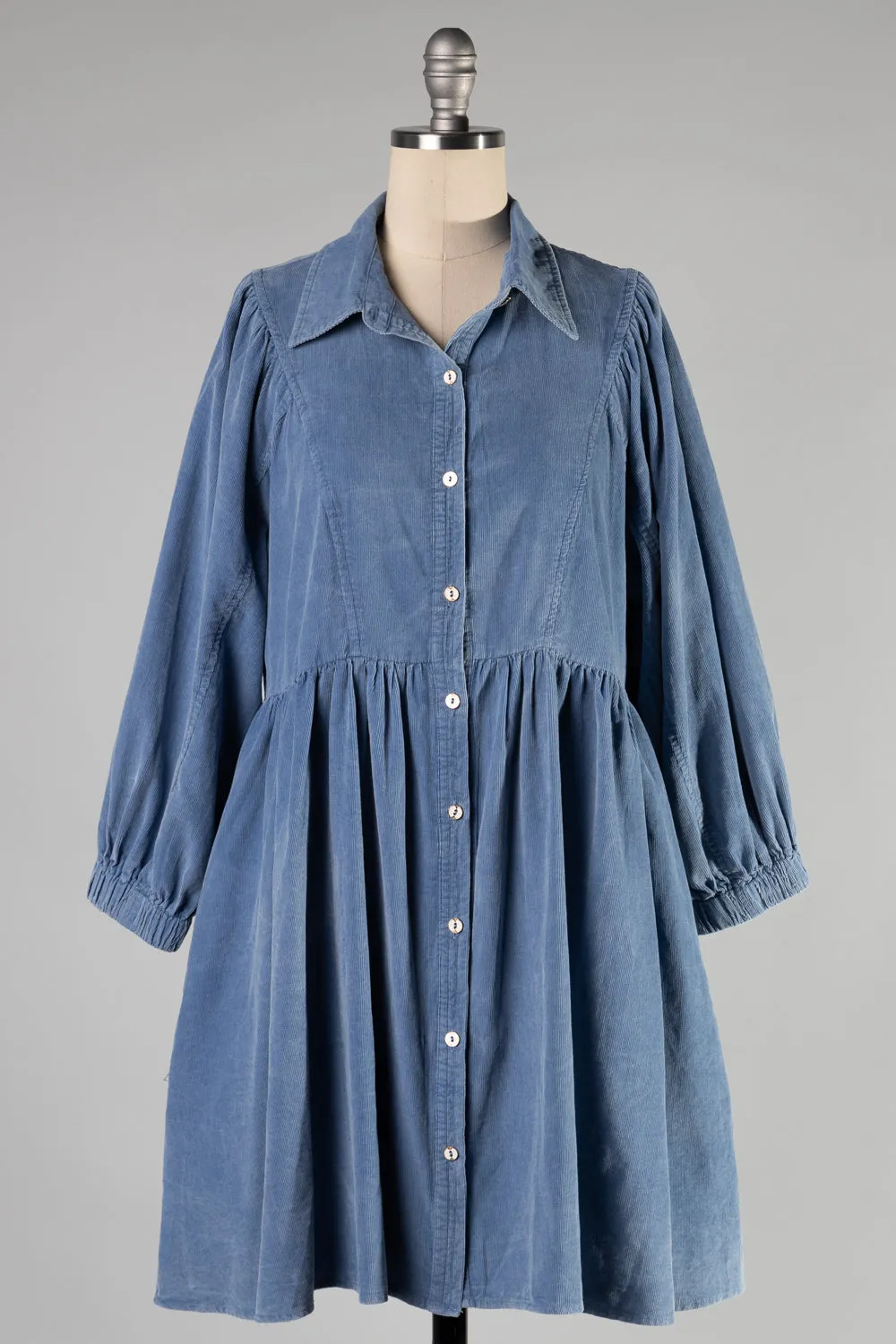 FSD1987-STK Washed Shirt Neck Button Down Corduroy Dress 6PK