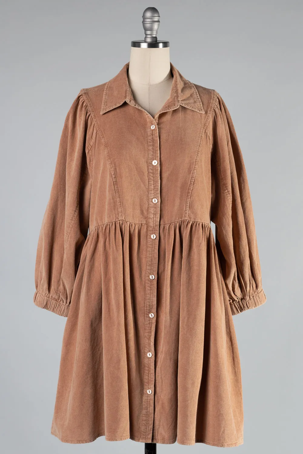 FSD1987-STK Washed Shirt Neck Button Down Corduroy Dress 6PK