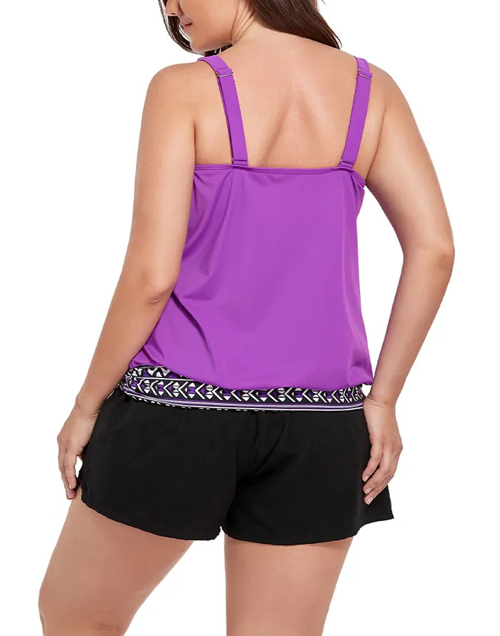 FULLFITALL - Purple Loop Strap Blouson Tankini Cargo Swim Short
