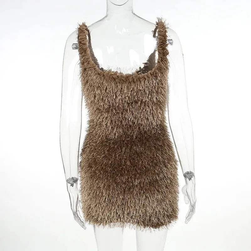 Fur Sexy Backless Mini Wrap Dress