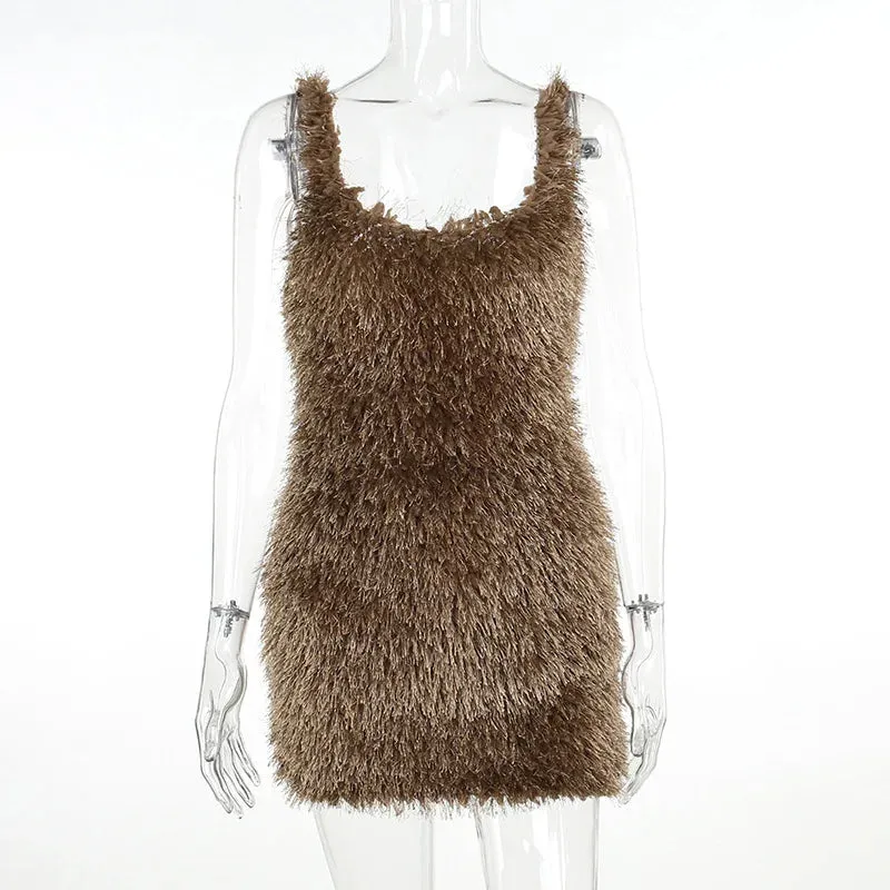 Fur Sexy Backless Mini Wrap Dress
