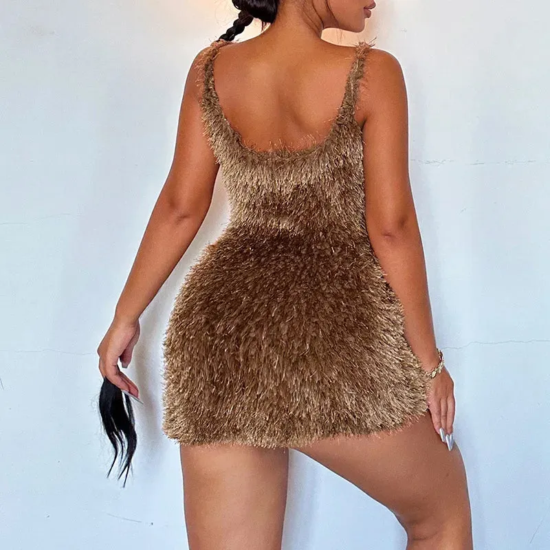 Fur Sexy Backless Mini Wrap Dress