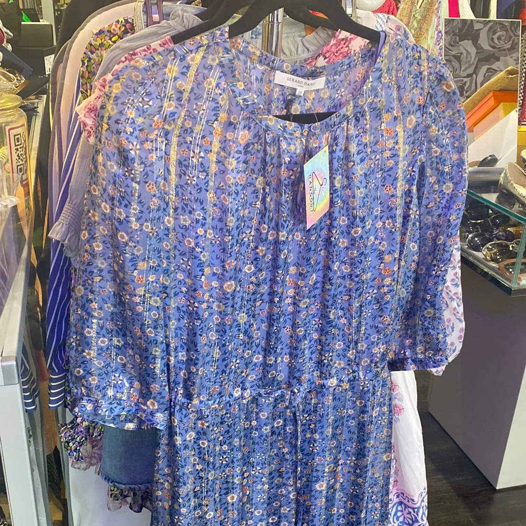 Gerard Darel Blue Three Quarter Sleeve Floral Maxi