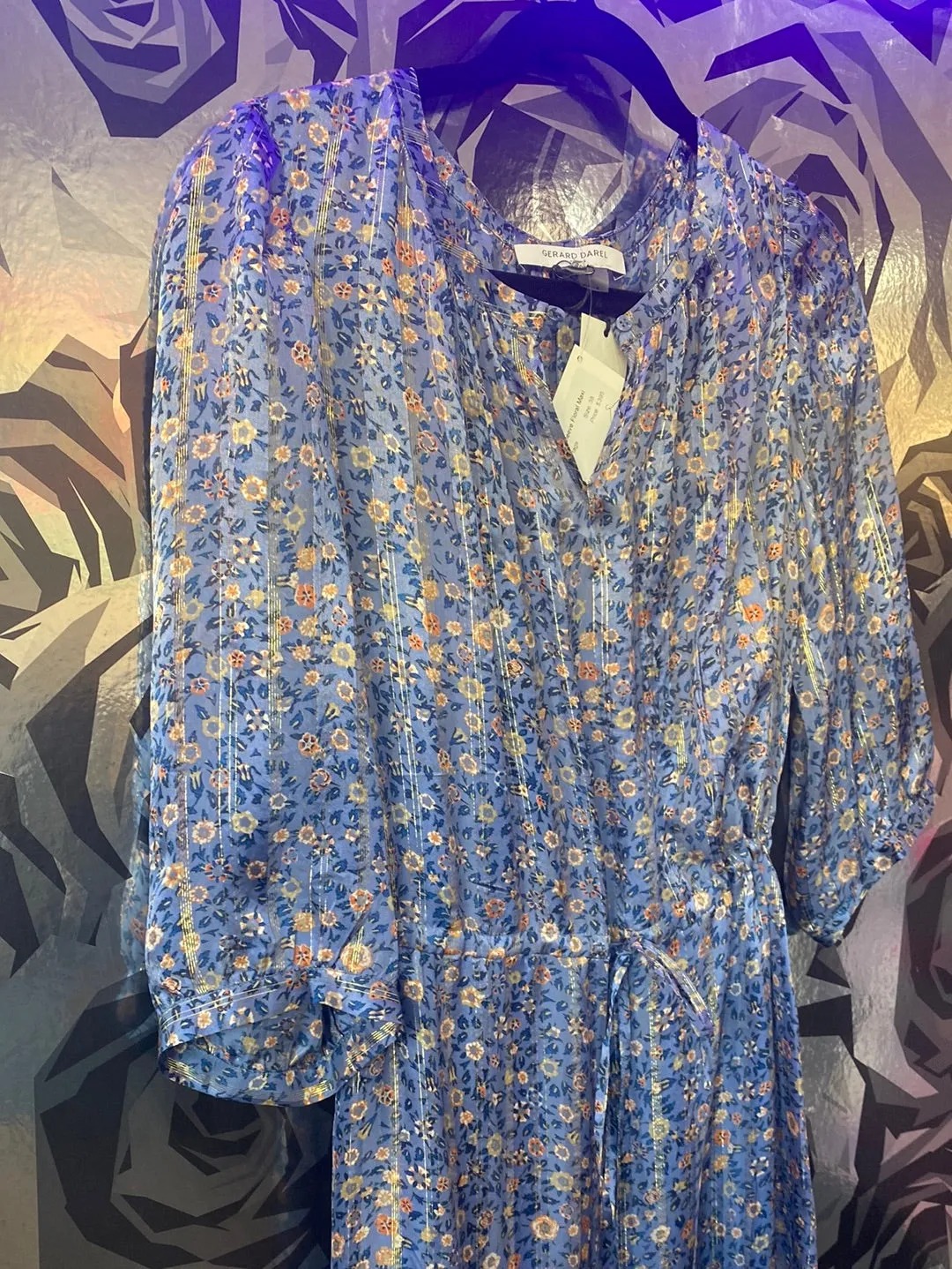 Gerard Darel Blue Three Quarter Sleeve Floral Maxi