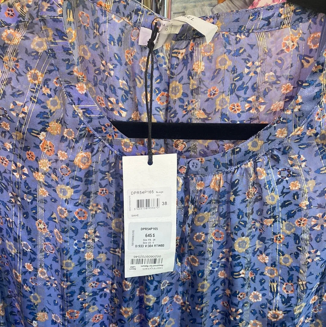 Gerard Darel Blue Three Quarter Sleeve Floral Maxi
