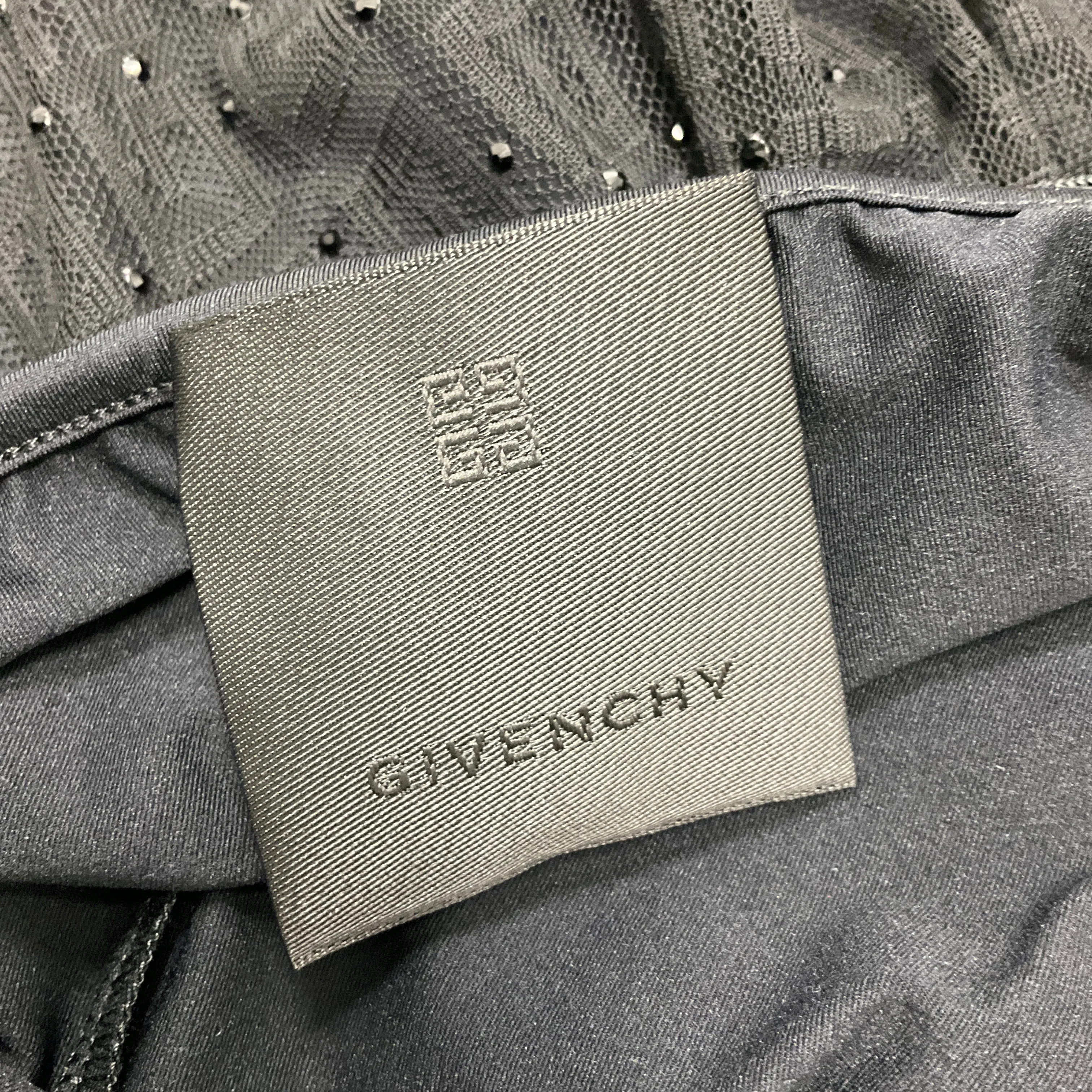 Givenchy Black 4G Lace Rhinestone Embellished Tulle Maxi Dress
