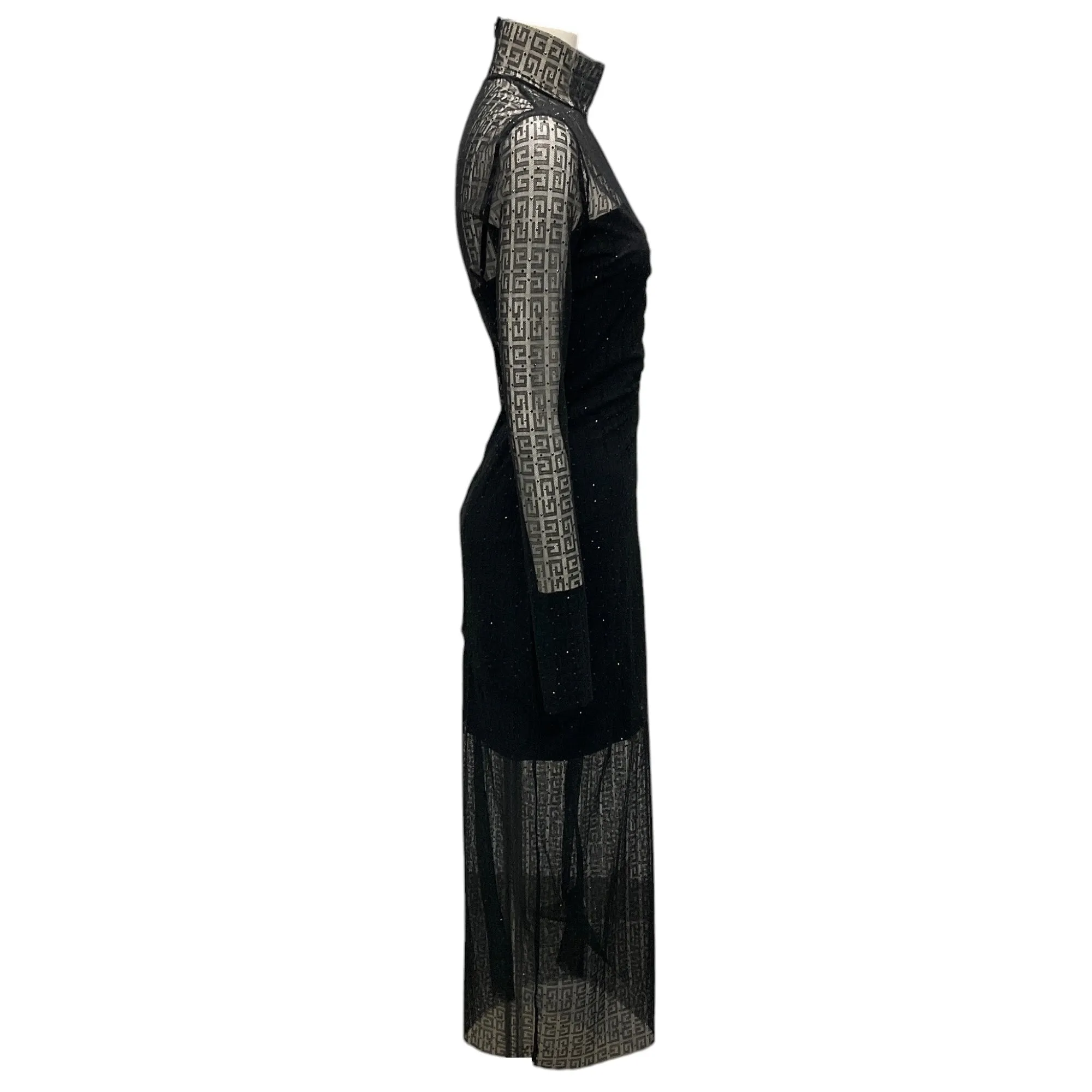 Givenchy Black 4G Lace Rhinestone Embellished Tulle Maxi Dress
