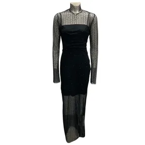 Givenchy Black 4G Lace Rhinestone Embellished Tulle Maxi Dress