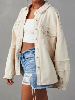 Gladys Button Down Raw Hem Denim Jacket