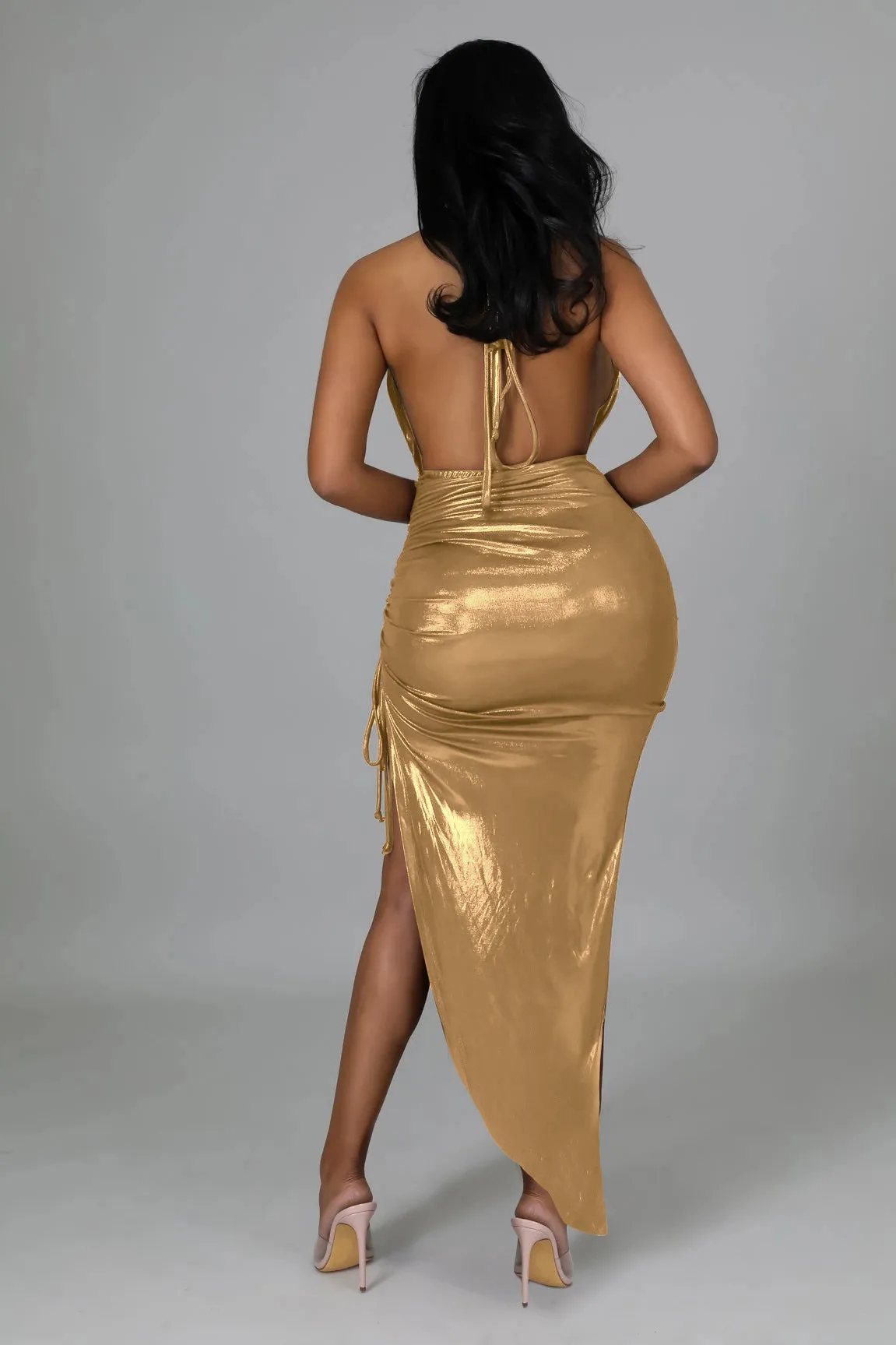 Glitter Split Backless Dress