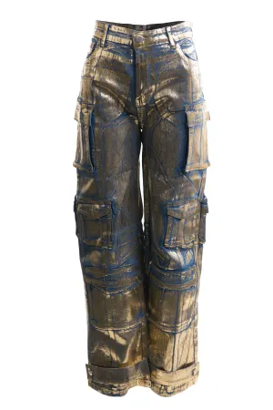 Gold Foil Cargo Wide Leg Jeans