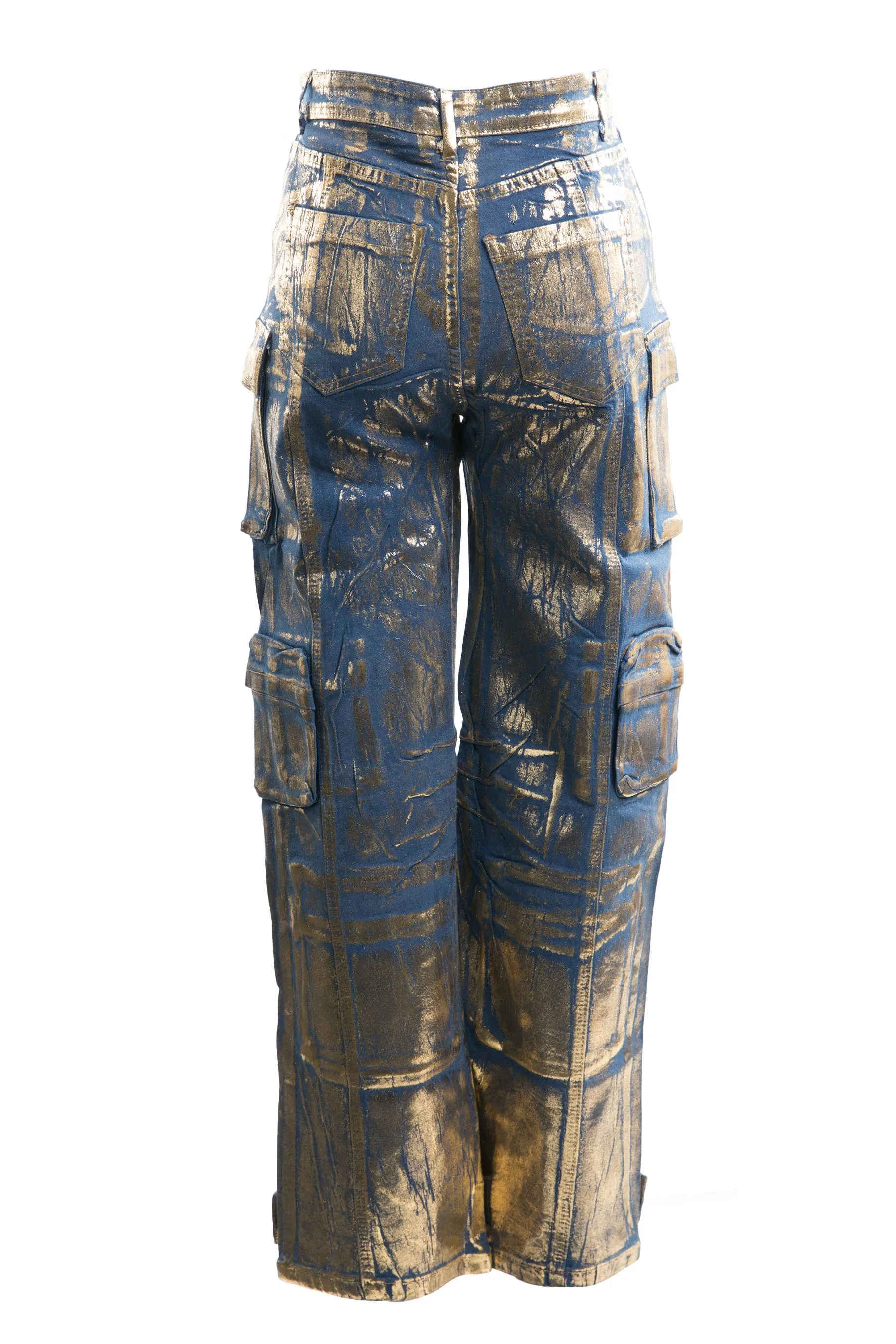 Gold Foil Cargo Wide Leg Jeans