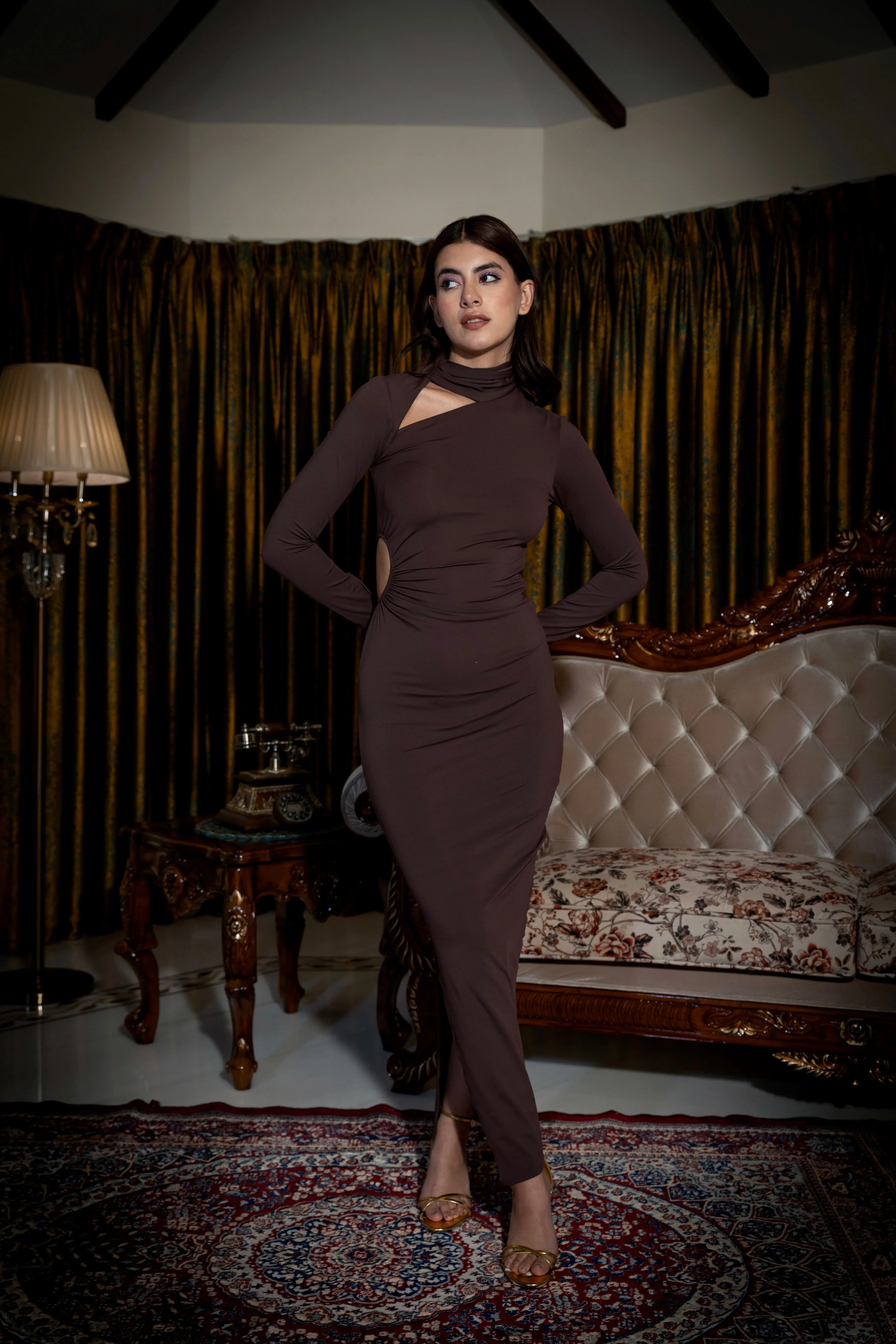 Good behaviour - cut out maxi dress in brown