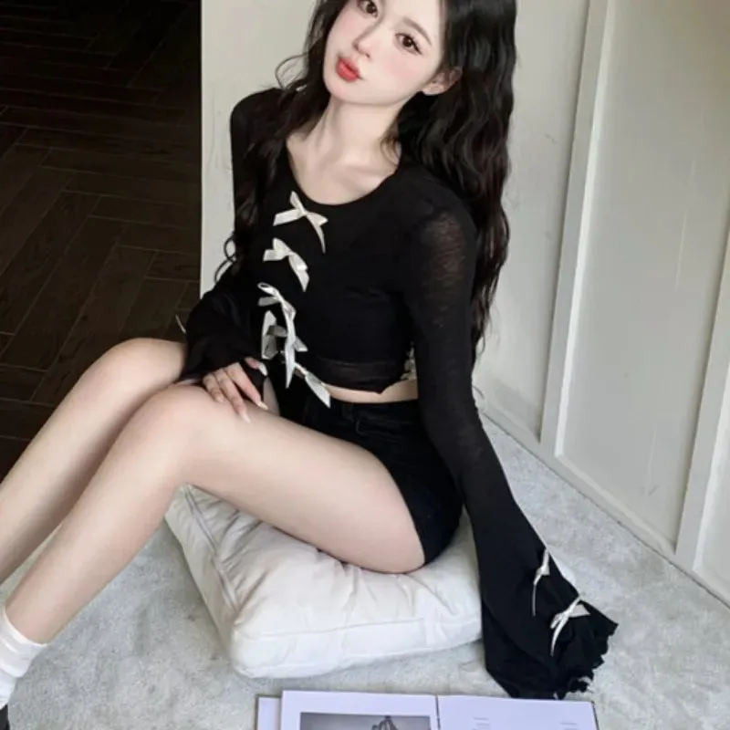 Goth Grunge Flare Sleeve Cropped Top