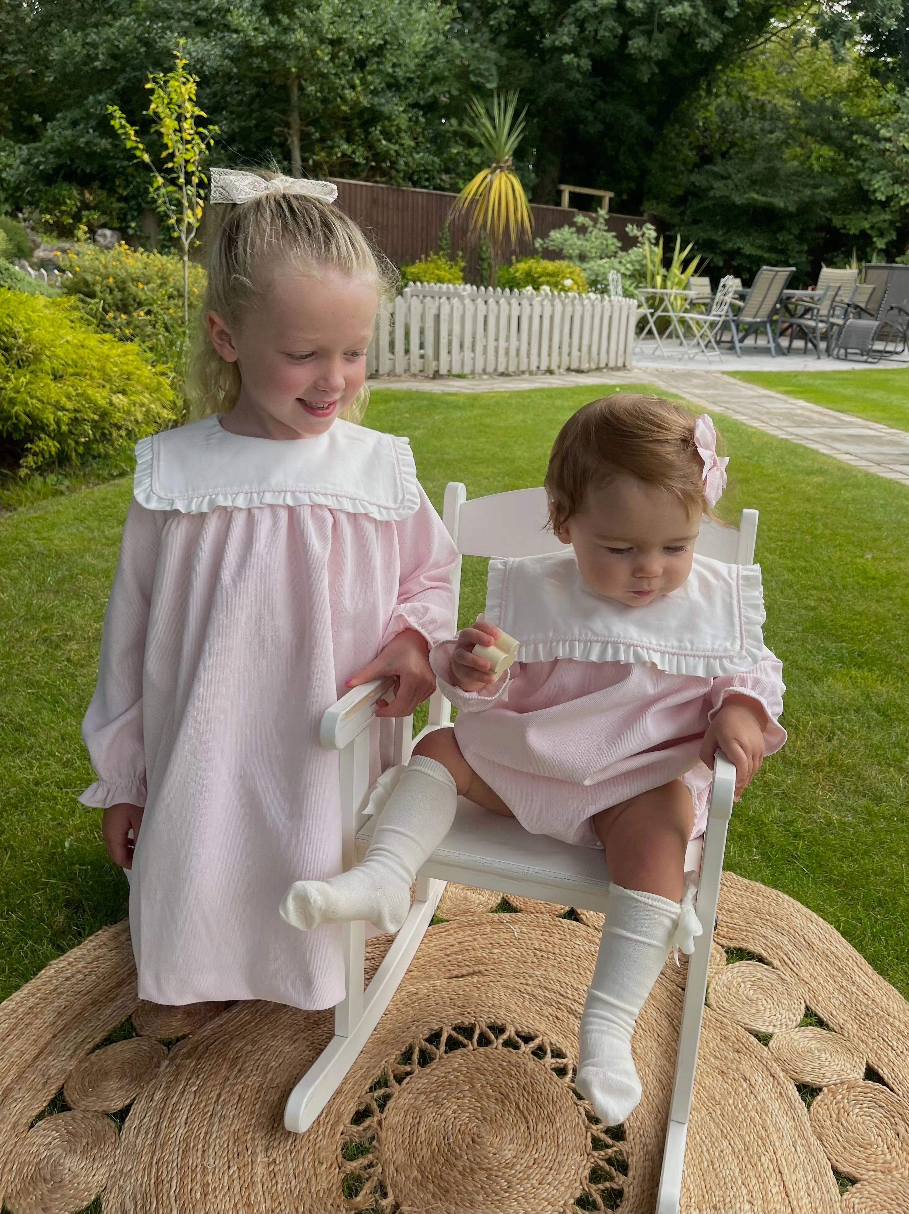 'Grace' Pink Corduroy Bib Dress