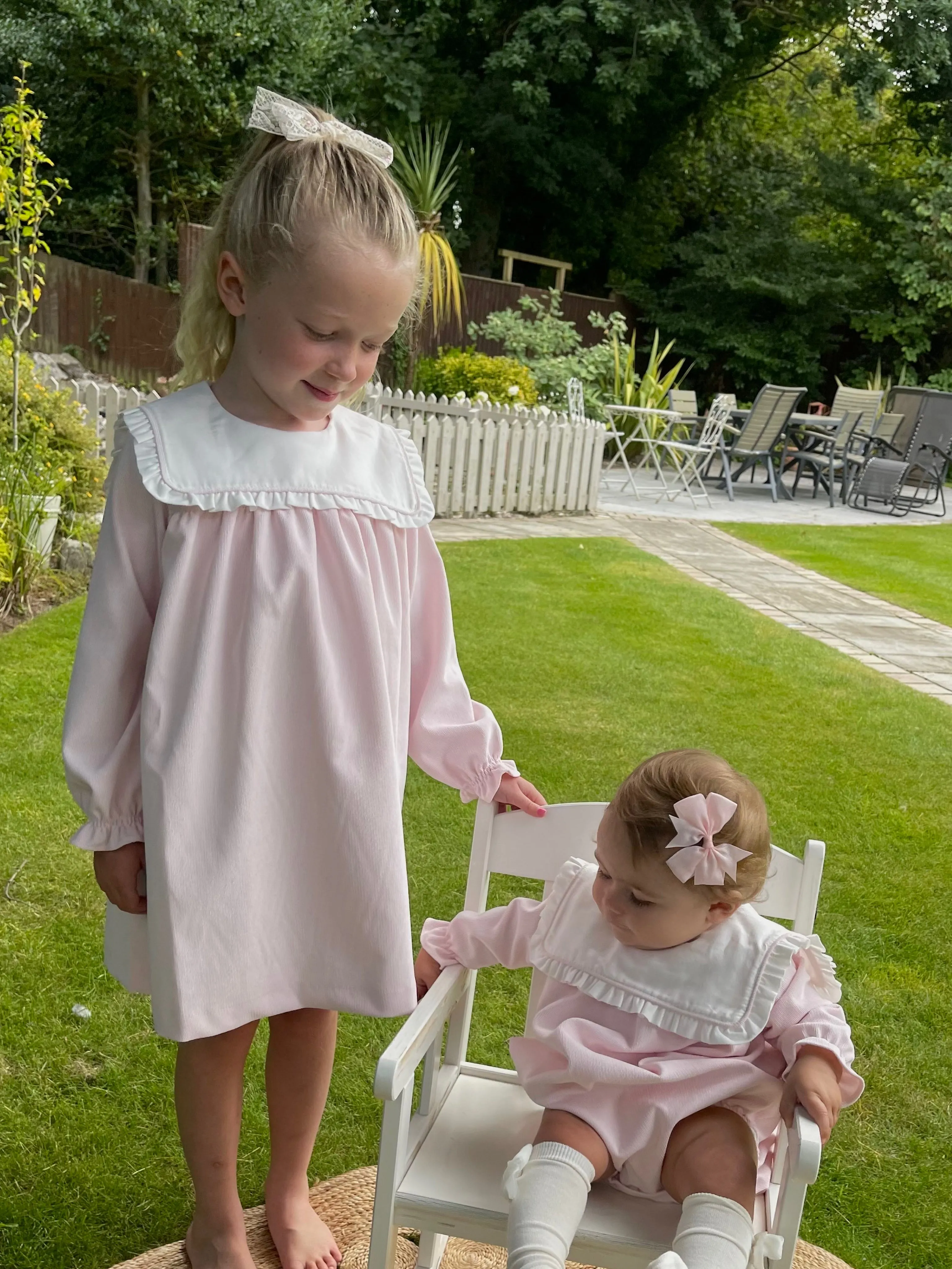 'Grace' Pink Corduroy Bib Dress