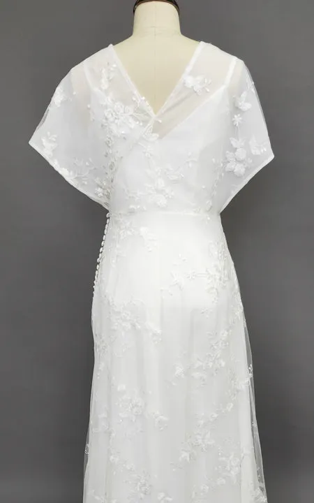 Graceful V-neck V-back Side Button Drecorated Dress With Butterfly Sleeves-Z704162
